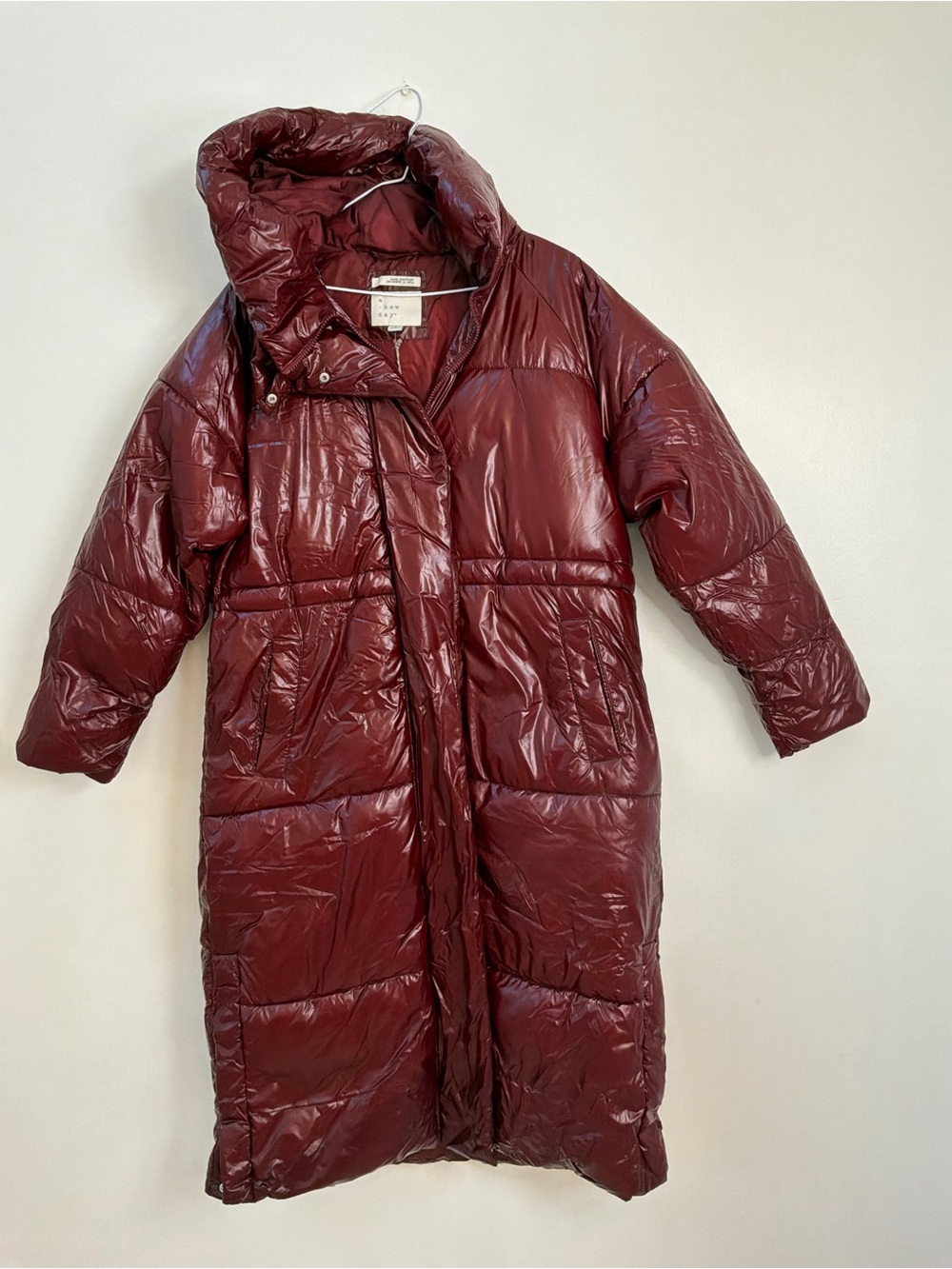 a new day Maroon Long Quilted Puffer Coat